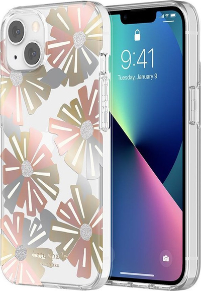 Maskë telefoni Kate Spade Wallflower për iPhone 13, hardshell transparente me lule shumëngjyrëshe