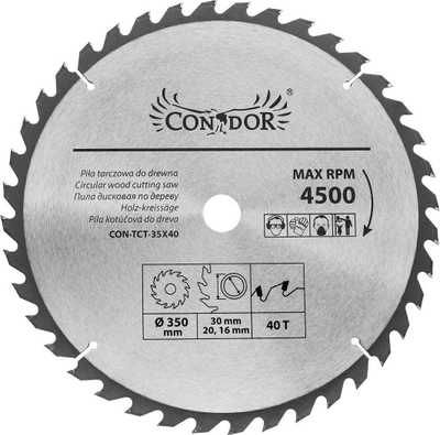 Teh rrethor Condor CON-TCT-35x40, 350mm, 40 dhëmbë, metalik