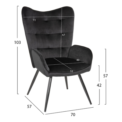 Kolltuk me stol këmbësh Crawley 70x57x103Hcm (HM8918.04), zezë