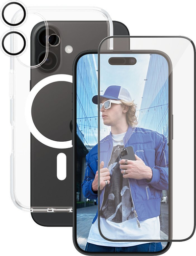 Set mbrojtës CARE by PanzerGlass Flagship 3‑në‑1 për iPhone 16, 6.1", shkon me MagSafe, transparent