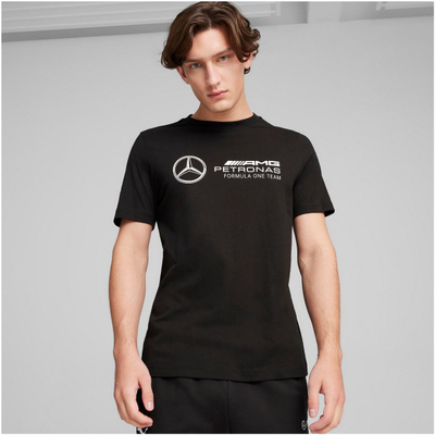 Bluzë Puma F1 ESS Logo Tee, pambuk organik, logo Mercedes AMG Petronas, e zezë
