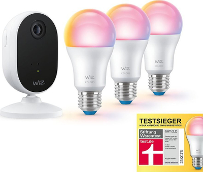 Set kamerë sigurie dhe llampa WiZ Indoor Starter Kit, Wi‑Fi, 3x E27, e bardhë