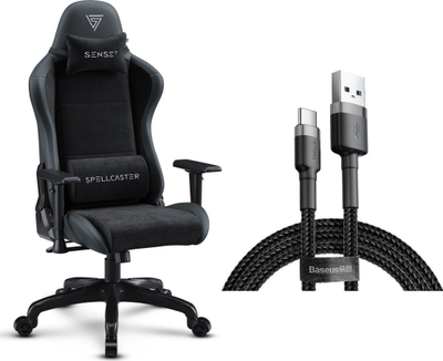 Karrige gaming SENSE7 Spellcaster, material tekstili, mbështetëse krahësh të rregullueshme, e zezë