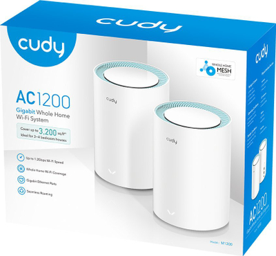 Sistem Mesh Wi‑Fi Cudy M1300, 2 copë, dual band 2.4 GHz 5 GHz, i bardhë