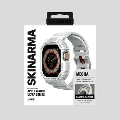 Rrip me kasë Skinarma Mecha 2 në 1 për Apple Watch 49mm, TPU, gri e çelët