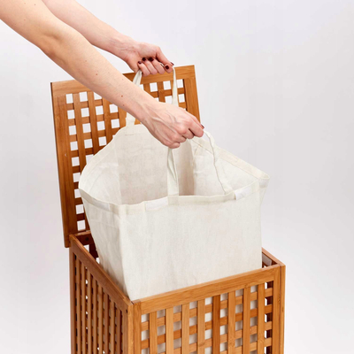 Shportë rrobash Zeller, bambu, katrore 58 cm, kafe natyrale
