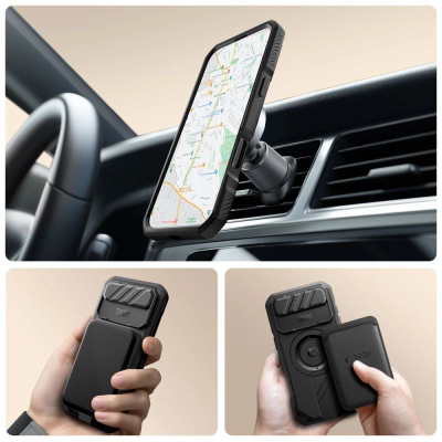Mbrojtëse telefoni Tech-Protect Kevlar MagSafe për iPhone 17 Air, me këmbëz qëndrimi, e zezë