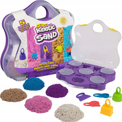 Set rërë kinetike Kinetic Sand Variety Case, 3 stile, 0.9kg, me 5 vegla