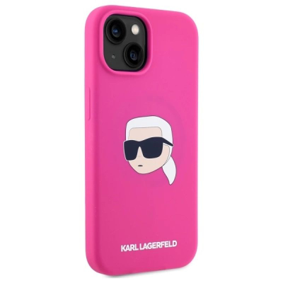 Mbulesë telefoni Karl Lagerfeld për iPhone 15, silikon, MagSafe, fuchsia