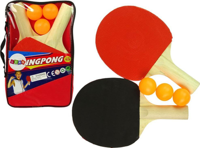 Set pingpongu Lean Sport, 2 paleta druri, 3 toptha me çantë