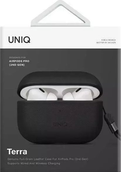 Куќиште Uniq Terra за Apple AirPods Pro 2, природна кожа, црно