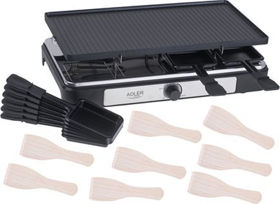 Grill elektrik Adler AD 6616 Raclette 4 në 1, 1400W, për 8 persona, i zi