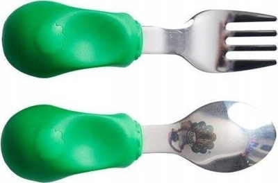 Set piruni me lugë për kalamaj Nanas Manners Stage 2, 1–3 vjeç, me doreza ergonomike, jeshile