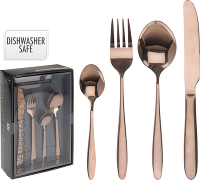 Set lugë-pirunash Excellent Houseware, 16 copë, çelik inox, ngjyrë bakri