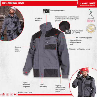 Bluzë pune Lahti Pro L40419, 3XL, CE, gri me t’zezë