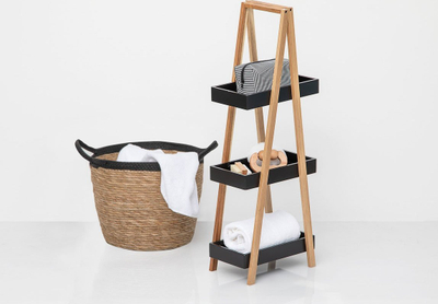 Raft banjo Natureo 3 kate, bambu dhe MDF, i zi