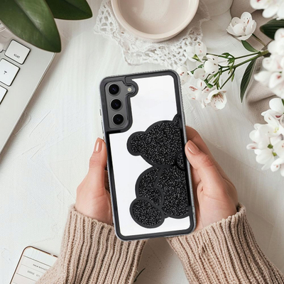 Kapak telefoni Teddy Bear për Samsung A25 5G, TPU PU, me shkëlqim, i zi