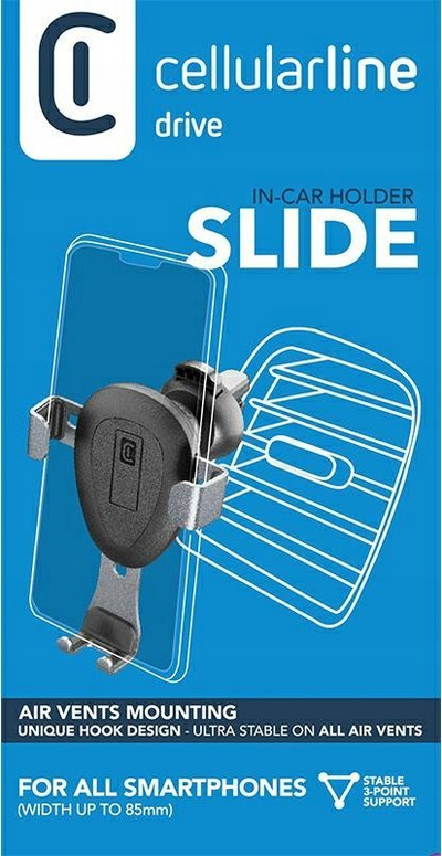 Mbajtës makine Cellularline Slide, universal për telefon, deri 8.5 cm, i zi