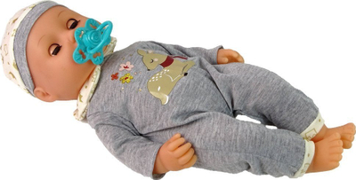 Kukull bebe LeanToys Baby Doll, me zë, me biberon, me pizhama gri