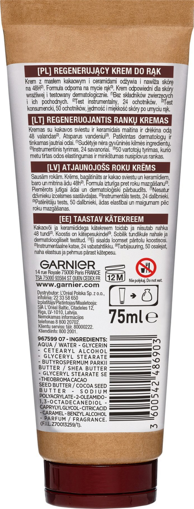 Krem duarsh Garnier Hand Superfood Rigjenerues me kakao, 75 ml