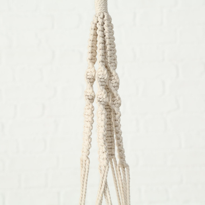 Vazo qelqi varëse Boltze Home, me macrame pambuku, 83 x 12 cm, bezhë