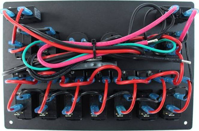 Panel elektrik universal MTuning_F, 13 elemente, me voltmetër, porta USB 3.1A, i zi