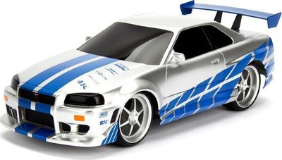 Makinë me telekomandë Jada Fast &amp; Furious Nissan Skyline GTR, shkallë 1:16, sportive, argjendtë me blu