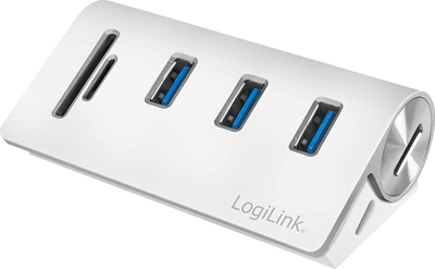 USB разградувач LogiLink CR0045, 3 USB 3.0 порти, читач на SD картички, сребрен