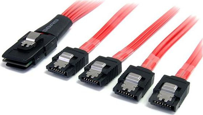 Kabllo SAS StarTech.com SAS8087S4100, SFF-8087 në 4x SATA, me kapëse, i kuq