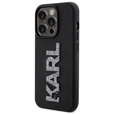 Futollë telefoni Karl Lagerfeld KLHCP15L3DMBKCK, për iPhone 15 Pro 6.1", hardcase, logo 3D me shkëlqim, e zezë