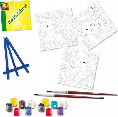 Set pikture me numra SES Creative Painting Canvas Forest Animals, 3 kanavaca, me bojra dhe penela, shumngjyrësh
