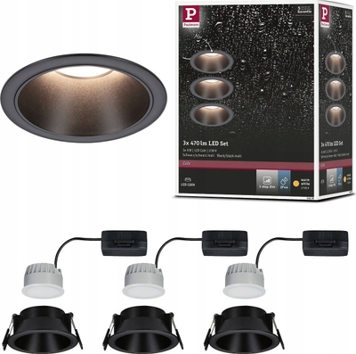 Spot dritë e futura LED EGLO Cole Coin, set 3x6W, 1410lm IP44, e zezë