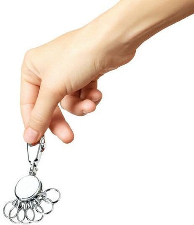 Mbajtëse çelsash Troika Patent KYR60/CH, 6 unaza, me karabiner, argjend metalik