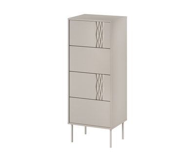 Komodë TRESSE, 4 sirtarë, këmbë metalike, beige