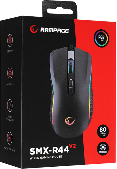 Гејминг глушец Rampage SMX-R44 V2, RGB, со кабел, црн