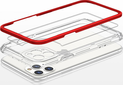 Mbështjellës telefoni Hybrid Armor për iPhone 11 Pro, transparent me kornizë të kuqe