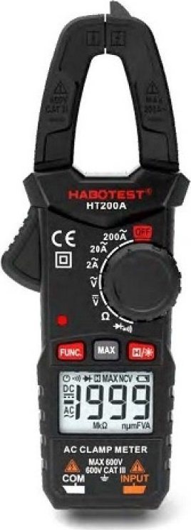 Мерач на струја со клешта Хаботест HT200A, AC DC 600V, 200A, црн