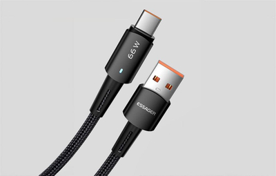 Kabllo USB Type C Essager 66W, 1m, karikim i shpejtë, zi blu