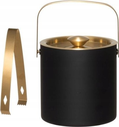 Kovë akulli me kapak dhe pincë, 1.3L, çelik inox, e zezë me ari
