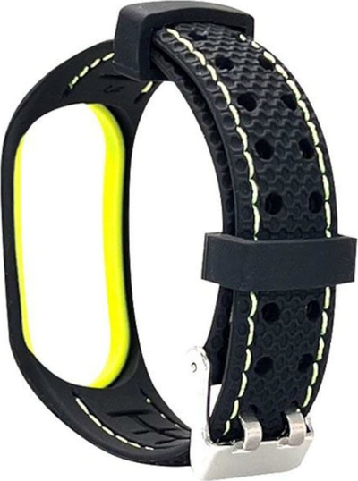 Rrip sportiv Beline për Mi Band 5/6, silikon, me vrima ajrosje, zi me ngjyrë lime