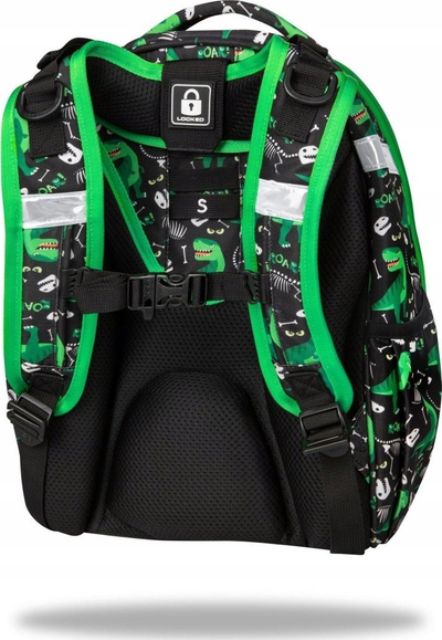 Çantë shkolle CoolPack Youth, 25L, me dinozaurë, e zezë me jeshile