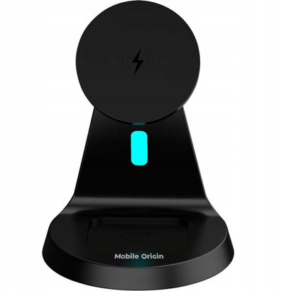 Karikues wireless 3n1 Mobile Origin PW9, me sustë magnetike MagSafe, për iPhone, Apple Watch edhe kufje, i zi