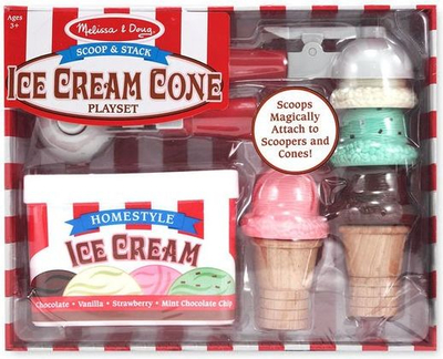 Set lojrash Melissa &amp; Doug Scoop and Stack Ice Cream Cone, prej druri, me magnet, me ngjyra
