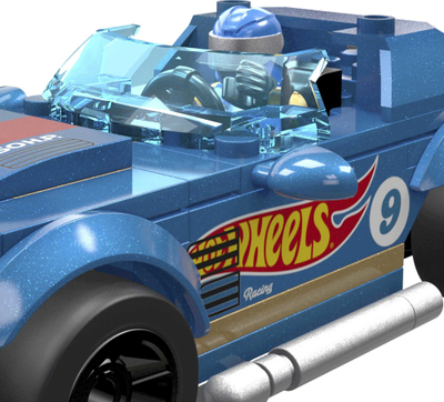 Set ndërtimi MEGA Hot Wheels 64 Corvette Grand Sport, 88 copa, me figurë shoferi, blu