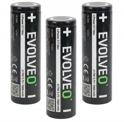 Set bateri litium EVOLVEO LiPower 217 Max 5000, 21700, 5000 mAh, 3 copë