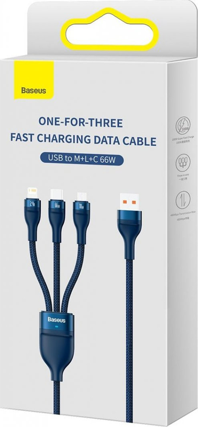 Kabllo karikimi Baseus Flash Series II BSU3888, USB-A në USB-C microUSB Lightning, 1.2 m, blu
