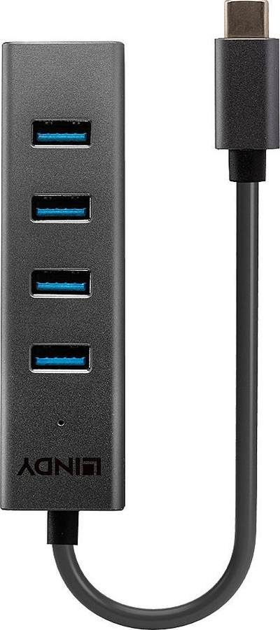 USB разводник Lindy USB 3.2 Тип C, 4 порти, сива
