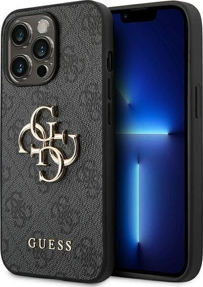 Kapak telefoni Guess 4G Big Metal Logo për iPhone 14 Pro, gri