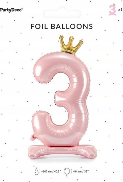 Balon qendrore me helium, numri 4 me kurorë, rozë e çelët