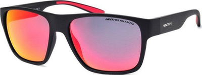 Syze optike me clip-on magnetik, xhama të errët, skelet i zi me të kuqe
